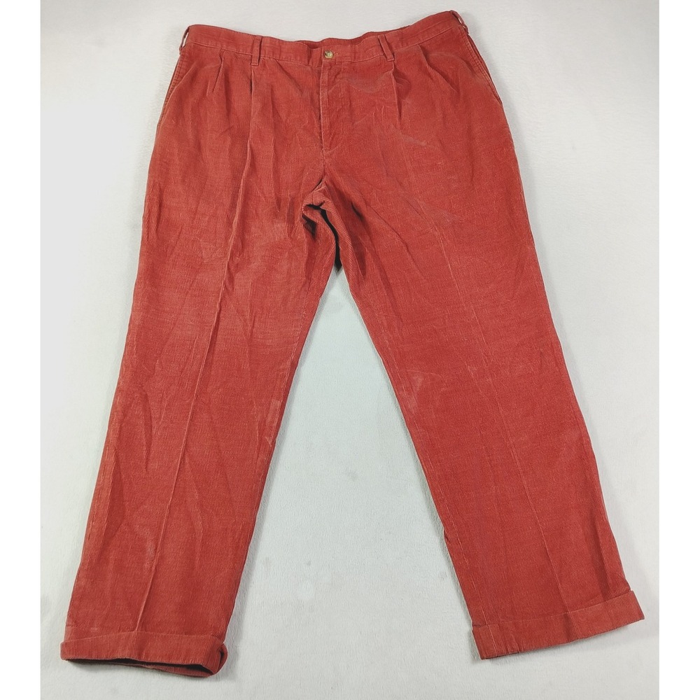 Alan Flusser Pants Mens 40 Red Corduroy Pleated Cuffed Dress Casual Office